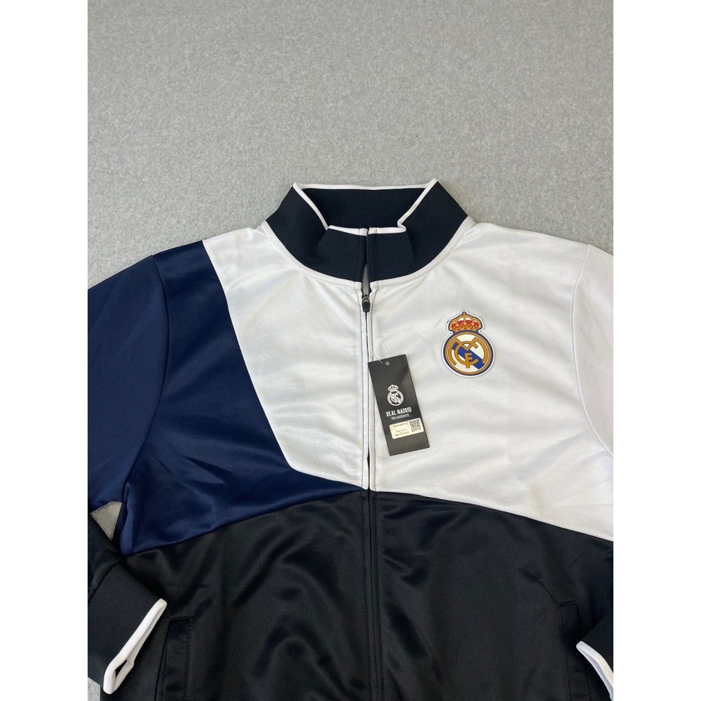 Real Madrid CF Track Jacket Mens L Black White Blue Color Block Full Zip - Picture 2 of 8